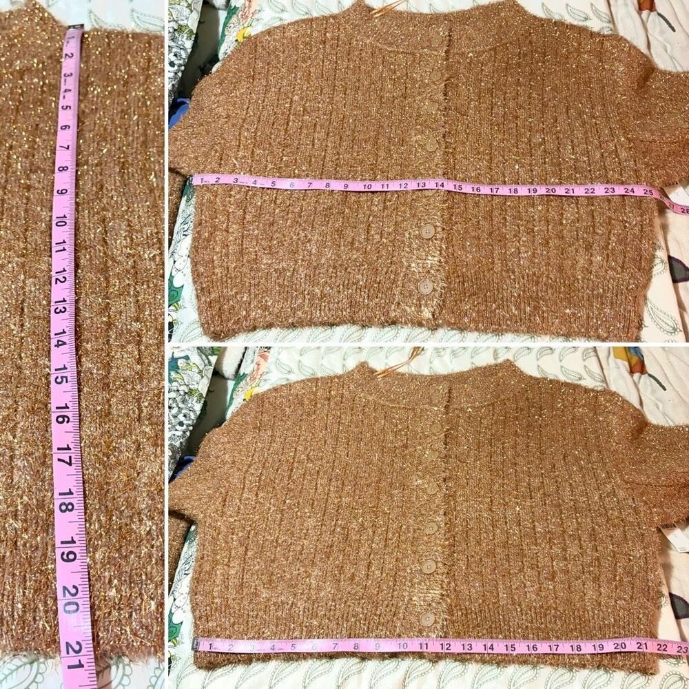 Anthropologie Boat-Neck Tinsel Cardigan Sparkly Sweater Mink Blush M NWT - Picture 16 of 16